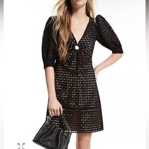 MICHAEL Michael Kors Black Geo Eyelet Puff Sleeve Mini Dress Sz 6